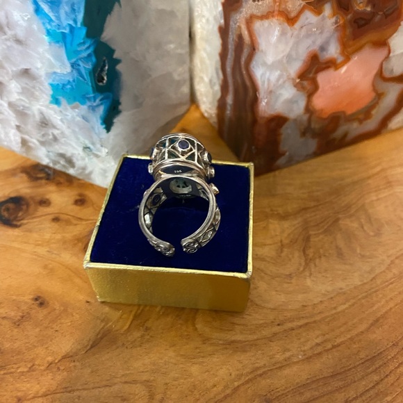 Bold Genuine Vintage Sajen 925 Rutilated Blue quartz Amethyst Ring - Picture 4 of 6